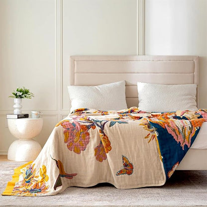 MSGKV Boho Throw Blanket King Size Warm Blanket for Couch and Sofa Blankets Cover for Living Room Throw Blankets Fall Cozy Bed Quilt(D-Flower and Butterfly, 108" x 90"(King))