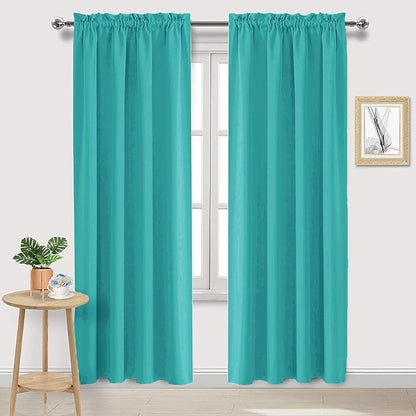 DWCN Blackout Curtains for Living Room Thermal Insulated, Energy Saving & Noise Reducing Bedroom Curtains, Peacock Blue, W 52x L 95 Inch, Set of 2 Rod Pocket Curtain Panels