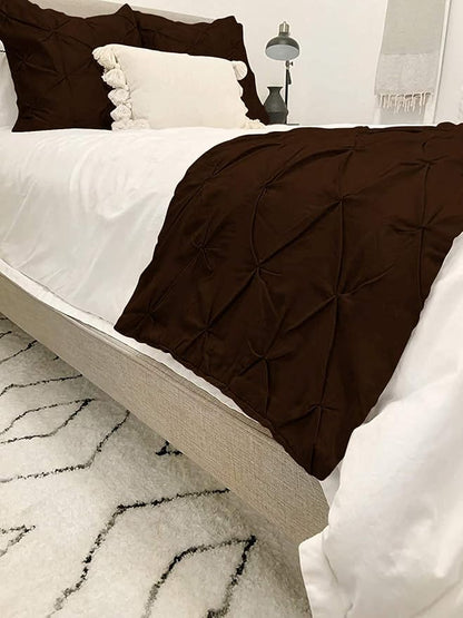 Bed Runner Set - 100% Pure Cotton 800 Thread Count - Luxury 1 Pinch Pleated Bed Runner and 2 Pillow Cover - 3 Piece Pinch Pleated Bed Runner Set King, Chocolate