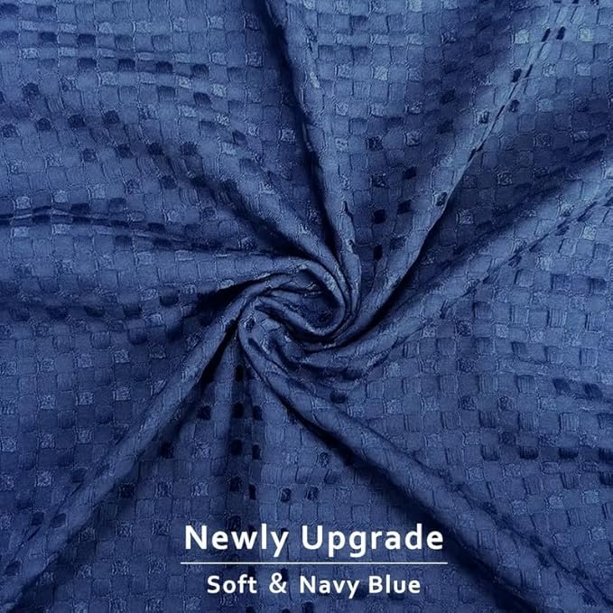 MIYE Pleated Waffle Weave Bed Skirt, Tailored Dust Ruffle 14 Inch Drop Easy Fit, Machine Washable (Navy Blue, King - 14" Drop)