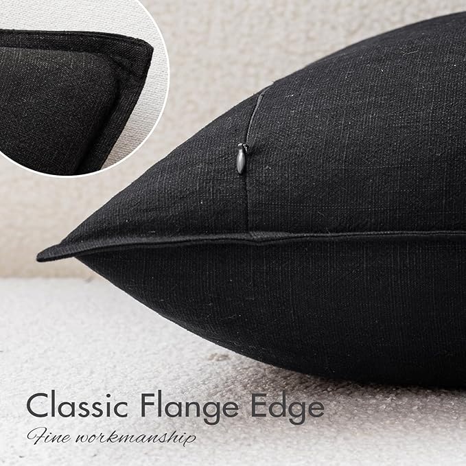 EMEMA Decorative Linen Throw Pillow Covers 20x20 Inch Black Boho Farmhouse Neutral Couch Throw Pillows for Bed Pack of 2 Accent Pillowcase Modern Sofa Cushion Livingroom Home