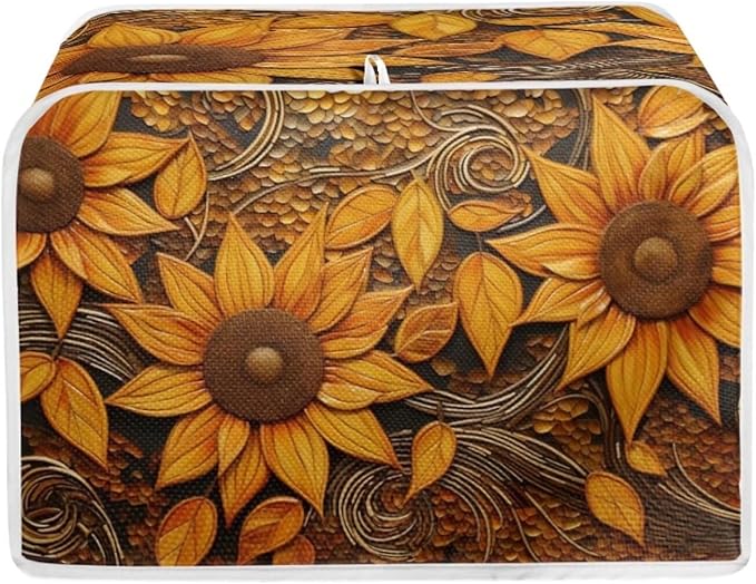 Vintage Sunflowers Printed Toaster Cover, Universal 4 Slice Oven Cover Appliance Cover Toaster, Dustproof Protector Broiler Organizer Bag, Small Kitchen Appliance, BAX-P58-7-AA6-10