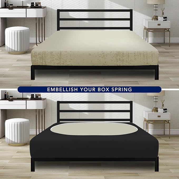 PureFit Stretchy Box Spring Cover Twin - Elastic Fitted Box Spring Wrap Around 4 Sides, Wrinkle & Fading Resistant Fits Twin Size Beds, Black