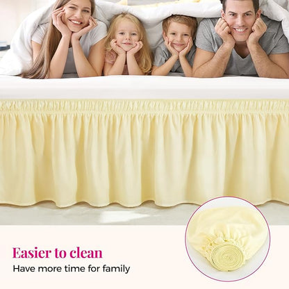 RIMELA Bed Skirt Queen Size 14 Inch Drop, Wrap Around Elastic Bedskirt Solid Microfiber Luxury Hotel Quality Fabric, Easy to Install Machine Washable Wrinkle & Fade Resistant, Light Yellow