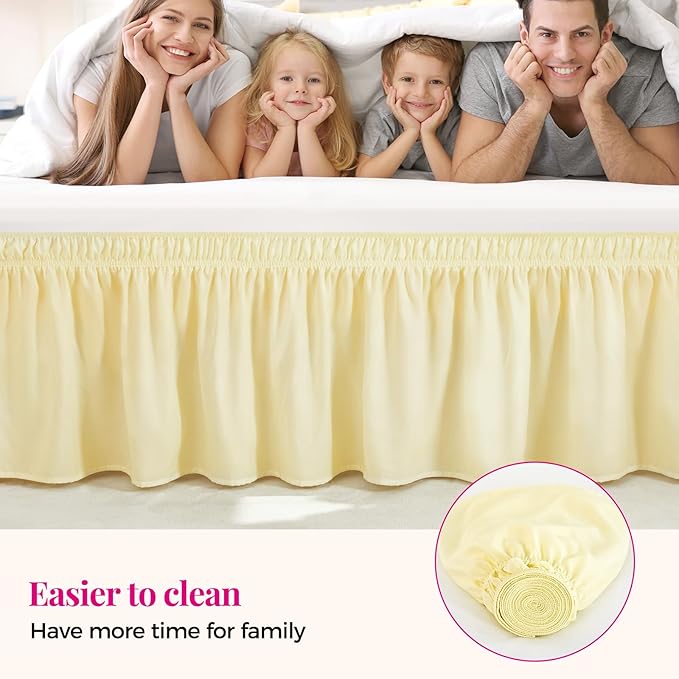 RIMELA Light Yellow Bed Skirt Twin Size 15 Inch Drop, Elastic Bed Skirting for Bed Base and Frame, Bedding Dust Ruffle Easy to Install, Lightweight Wrap Around Adjustable Bedskirt