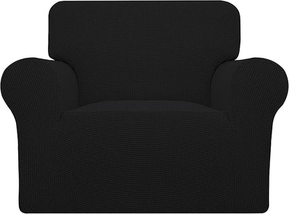 Easy-Going Stretch Chair Sofa Slipcover 1-Piece Couch Sofa Cover Furniture Protector Soft with Elastic Bottom for Kids, Pet. Spandex Jacquard Fabric Small Checks (Chair, Black)