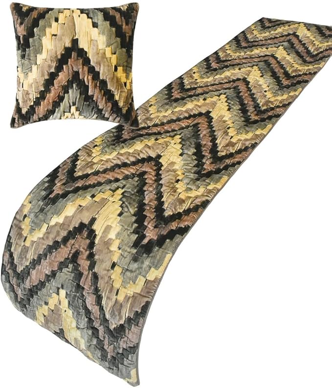 The HomeCentric King/Queen/Twin Beige Designer Twin 53"x18" Bed Runner Without Pillow Cover, Abstract, Chevron, Quilted Bed Scarf on Suede Velvet Fabric - Paramount