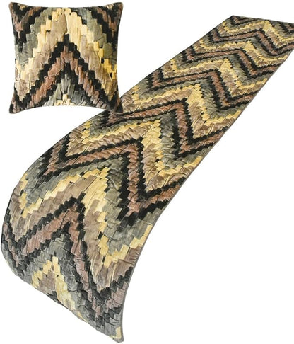 The HomeCentric King/Queen/Twin Beige Decorative CA King 86"x18" Bed Runner Without Pillow Cover, Abstract, Chevron, Quilted Bed Scarf on Suede Velvet Fabric - Paramount