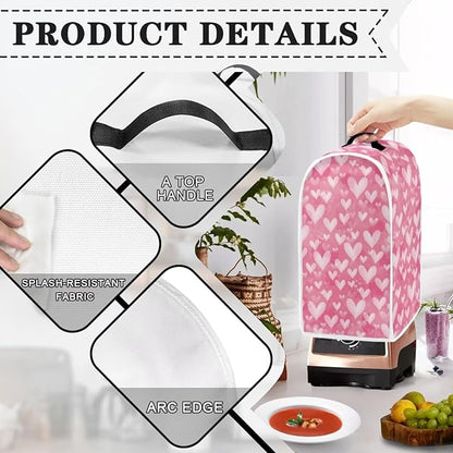 Talayituse Pink Love Heart Print Blender Dust Cover, Fingerprint Protection Cover for Stand Mixer or Coffee Machine, Kitchen Appliance Covers for Stain Dust Resistant Supplies Valentine's Day Decor