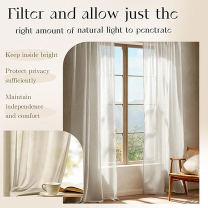 Dreaming Casa Taupe Sheer Curtains 102 Inches Long, Rod Pocket & Back Tab Light Filtering Textured Sheers for Living Room Bedroom, 2 Panels, Each 100" W x 102" L