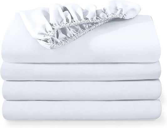 Bare Home 4-Pack Fitted Bottom Sheets for Hospital Bed Size - Premium 1800 Ultra-Soft Wrinkle Resistant Microfiber - Deep Pocket (Hospital, White)