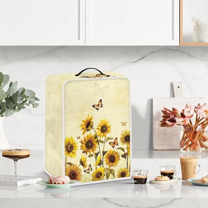 Mumeson Sunflower Coffee Maker Dust Cover for Home Kitchen Decor, Modern Stand Mixer Cover with Coffee Beans Design