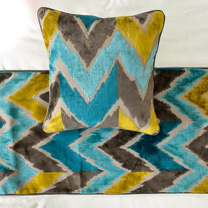 The HomeCentric King/Queen/Twin Blue Decorative King 90"x18" Bed Runner with One Pillow Cover, Velvet, Peacock Colors & Ombre Bed Scarf on Velvet Fabric - Plume Palatte