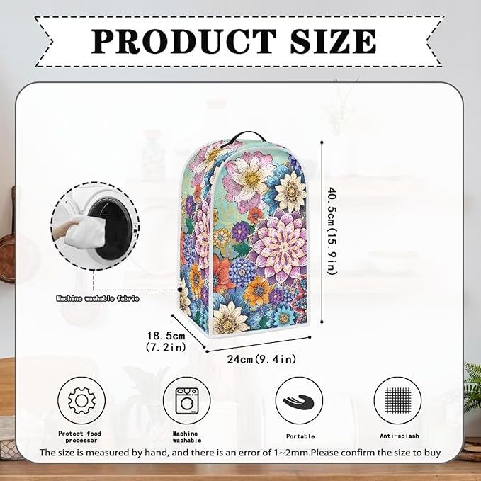 Boho Mandala Blender Cover for Kitchen Small Appliance Dust Cover Floral Food Processor Dustproof Cover with Handle Blender Protection Accessories