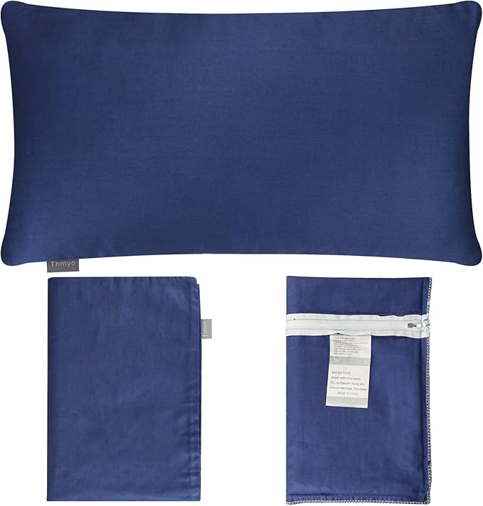 Thmyo 4-Pack 100% Cotton Lumbar Comfortable Solid Decorative Throw Pillow Case Rectangle Cushion Cover Sublimation Blank Pillow Covers Christmas DIY Throw Pillowcase(12x20inch/30x50cm,Midnight Blue)