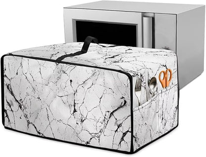 Toaster Oven Dust Cover with Pockets, Stain-resistant Kitchen Electrical Appliance Cover Countertop Ovens Decorations, L, 18.5 x 22.5 x 13 Inches, White Marble Black Crack