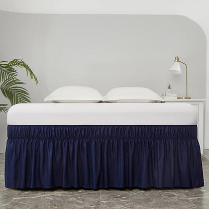 MEILA Wrap Around Bed Skirt Three Fabric Sides Elastic Dust Ruffled 24 Inch Tailored Drop,Easy to Install Fade Resistant-Navy Blue, Twin/Full
