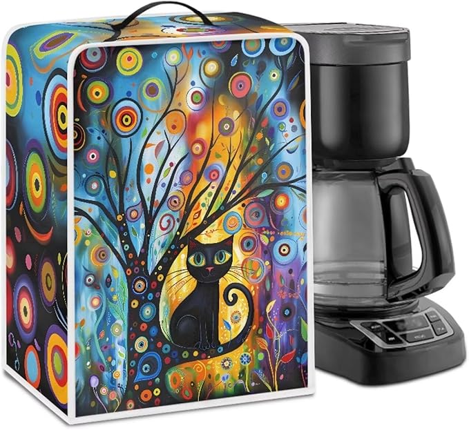 Modern Art Cat Coffee Maker Covers With Top Handle Folding Coffee Machine Dust Covers For Blender Mixer Juice Machine Keep Office Home Kitchen Clean