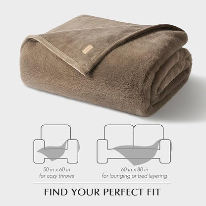 EVERGRACEHOME Ultra Soft Luxury Fluffy Mink Faux Fur Throw Blanket, Thick Warm Fall Winter Blankets for Bed, Couch, Cozy Plush Reversible Blanket for Chair, Sofa (Natural Tan, 60"x80")