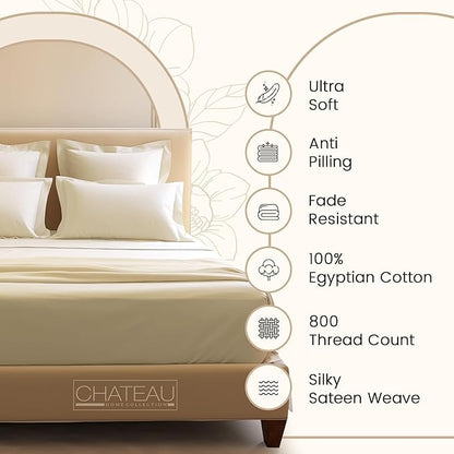 Queen Sheet Set - 800TC Egyptian Cotton Bedding Sheets & Pillowcases - Soft, Durable and Luxurious 4PC Sateen Weave Ivory Bed Sheets for Queen Size Bed, No Pill & Shrink Thick Machine Washable