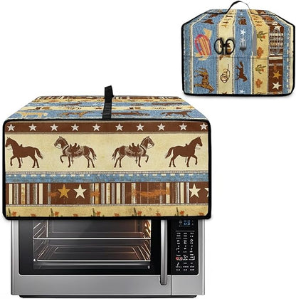 Horse Star Stipe Print Microwave Oven Dust Cover with Storage Bags Microwave Oven Grill Cover Protector Universal Reusable Decor Accessories for Kitchen, S