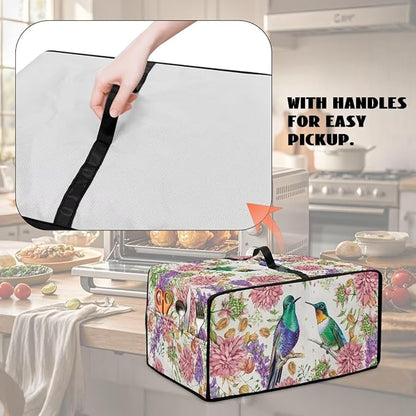 Watercolor Flower Hummingbird Print Microwave Oven Cover Dust-Proof Microwave Toaster Oven Cover Waterproof Foldable Kitchen Appliance Protector Suitable for Most Microwave Ovens, L