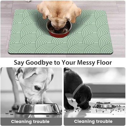 Dog Food Mat for Floors, Absorbent and Quick-Drying Pet Cat Food Mat,Anti-Fouling and Easy-to-Clean Pet Feeding Mat,Dog Bowl Mats for Messy Drinking Water Bowls.12 x20inch Boho Style