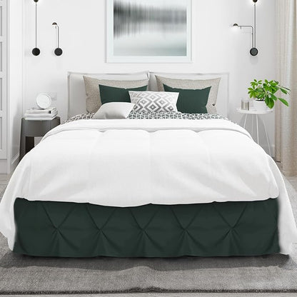 Nestl Forest Green Bed Skirt Cal King Size, Pinch Pleat Cal King Bed Skirt, 14" Drop Cal King Bedskirt, Hotel Quality Bed Skirts, Microfiber Bedskirt for Cal King Bed, Forest Green Cal King Bed Skirt