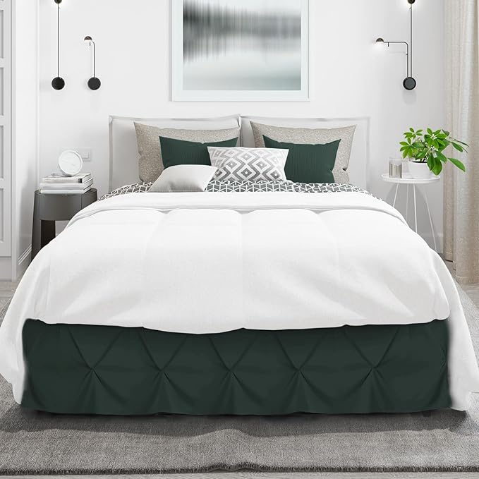 Nestl Forest Green Bed Skirt Full Size, Pinch Pleat Full Bed Skirt, 14" Inch Drop Full Bedskirt, Hotel Quality Forest Green Bed Skirts, Microfiber Bedskirt for Full Bed, Forest Green Full Bed Skirt
