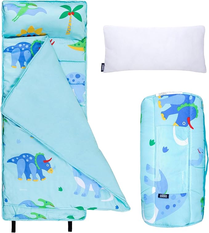 Wildkin Kids Microfiber Nap Mat – Soft Sleep Mat with Pillow, Ideal for School & Travel - Dinosaur Land