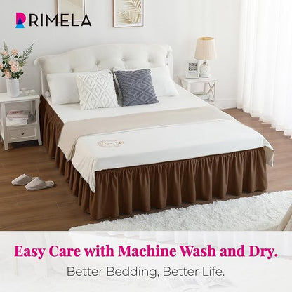 RIMELA Bed Skirt Full Size 15 Inch Drop, Elastic Bed Skirting for Bed Base and Frame, Bedding Dust Ruffle Easy to Install, Lightweight Wrap Around Adjustable Bedskirt, Brown