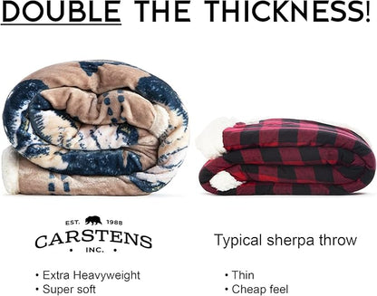 CARSTENS, INC. Ultra Premium Super Soft Plush Sherpa Fleece Oversized Throw Blanket 54" x 68", Buffalo Scene