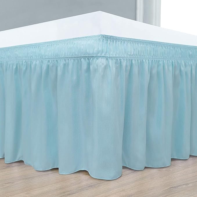 Light Blue Wrap Around Bed Skirts with 16" Drop - Three Sides Fabric Adjustable Elastic Dust Ruffle Silky Soft -600 TC Stretchy Bed Skirt-RV King(72"X 80") Light Blue