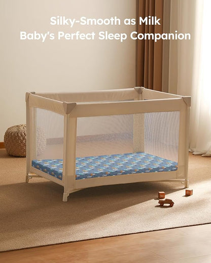 Pack and Play Sheets Fitted 3 Pack, Mini Crib Sheets for Pack N Play Mattress Stretchy Portable Playard Sheets, Soft Breathable Grey & Blue Car