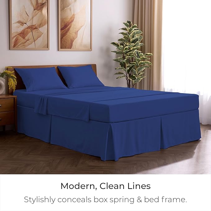 Mellanni Bed Skirt King Size - Bed Skirting - 15-Inch Tailored Drop Pleated Dust Ruffle - Hotel Luxury Bedding - Wrinkle, Fade, Stain Resistant - 1 Bedskirt (King, Royal Blue)