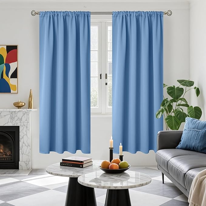 BGment Denim Blue Blackout Curtains 72 Inches Long for Bedroom - Thermal Insulated Window Drapes with Rod Pocket Room Darkening for Living Room, 42 x 72 Inch, 2 Panels