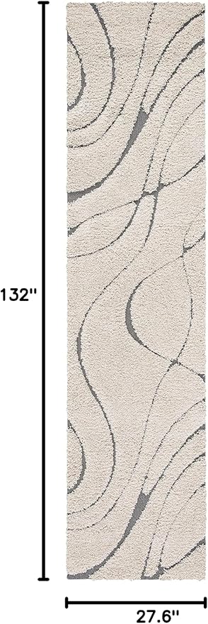 SAFAVIEH Florida Shag Collection Runner Rug - 2'3" x 11', Cream & Grey, Non-Shedding & Easy Care, 1.2-inch Thick Ideal for High Traffic Areas in Living Room, Bedroom (SG471-1180)