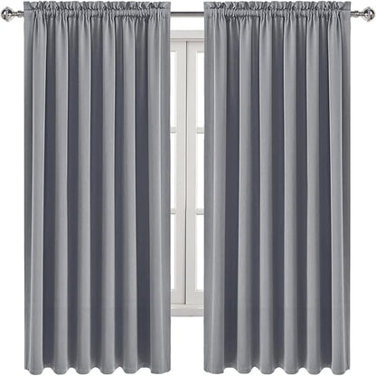 DWCN Blackout Curtains for Living Room Thermal Insulated, Energy Saving & Noise Reducing Bedroom Curtains, Grey, W 70x L 72 Inch, Set of 2 Rod Pocket Curtain Panels