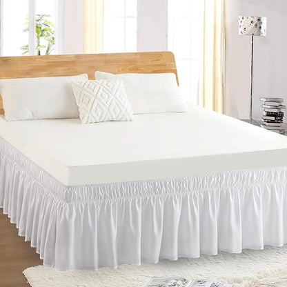 Twin Bed Skirt, Elastic Wrap Around Bed Skirt Twin Size, Bed Skirts for Adjustable Bed, Easy Fit with 14" Drop Length Tailored Drop Dust Ruffle (White)