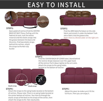 Easy-Going 8 Pieces Recliner Sofa Stretch Sofa Slipcover Sofa Cover Furniture Protector Couch Soft with Elastic Bottom Kids, Spandex Jacquard Fabric Small Checks ASH Rose