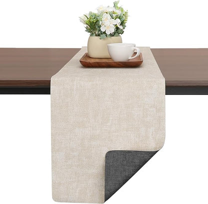 Table Runners 94 Inches Long, Dual-Sided Faux Leather Farmhouse Table Runner Waterproof Non-Slip for Living Room Party Home Decor Holiday Decorations(Gray Cream-White, 12 x 94 Inch)