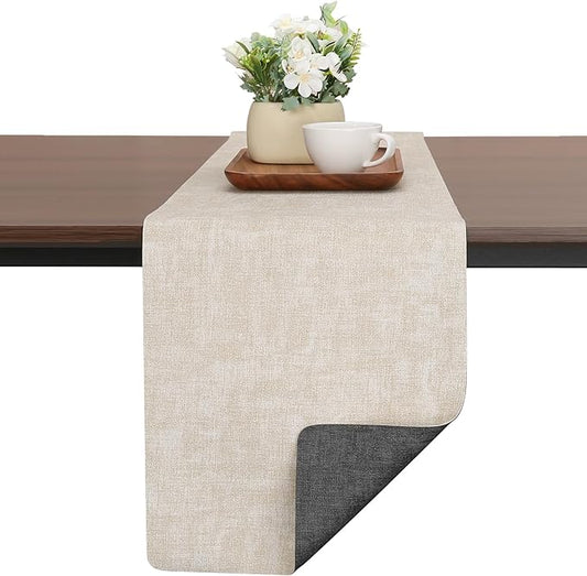 Table Runners 55 Inches Long, Dual-Sided Faux Leather Farmhouse Table Runner Waterproof Non-Slip for Living Room Party Home Decor Holiday Decorations(Gray Cream-White, 15 x 55 Inch)