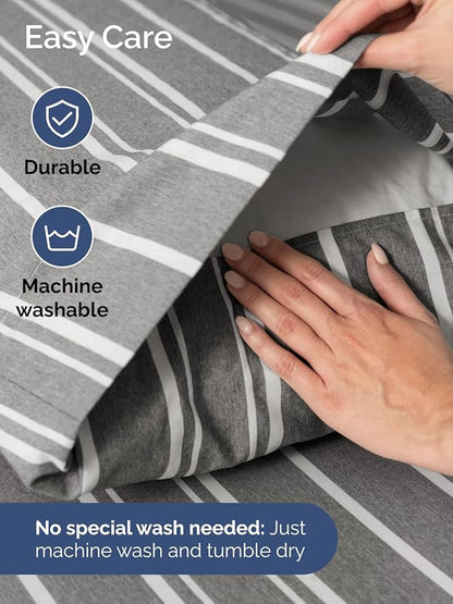 Extra Deep Pocket Queen Sheet Set - 4 Piece Breathable & Cooling Bed Sheets - Hotel Luxury Sheet Set - Ultra Soft, Wrinkle Free & Comfy - Fits Extra Deep Mattresses - Deep Pocket Grey Stripes 3 Sheets