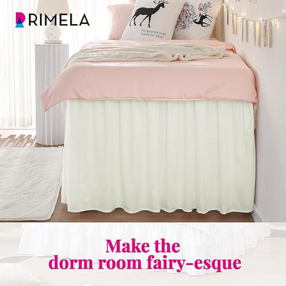 RIMELA Dorm Bed Skirt Twin XL 46 Inch Drop, Easy to Install Extra Long Wrap Around Elastic Dust Ruffle, Cream Bedskirt Solid Silky Fabric (Twin XL 80“L x 39”W & Twin 75“L x 39”W)