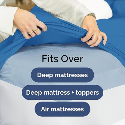 Extra Deep Pocket Split King Sheets - 5 Piece Breathable & Cooling Bed Sheets - Hotel Luxury Bed Sheet Set - Soft, Wrinkle Free & Comfy - Easily Fits Extra Deep Mattresses - Royal Blue Sheets Set