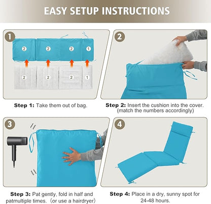 Chaise Lounge Cushion 80x26x3 Inch – Set of 2 Outdoor Lounge Chair Cushions, Lounger Pad Replacement with Fade-Resistant, Removable & Machine-Washable Covers, Ideal for Patio Chaise Chairs, Teal
