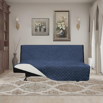 Easy-Going Futon Slipcover - Reversible Armless Sofa Cover - Water Resistant - Pets & Kids - Dark Blue/Ivory