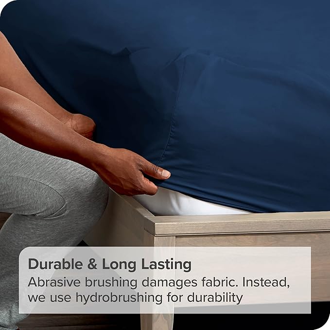Bare Home 2-Pack Fitted Bottom Sheets Split King - Premium 1800 Ultra-Soft Microfiber - Deep Pocket - 4 Twin XL Fitted Sheets (Split King, Dark Blue)