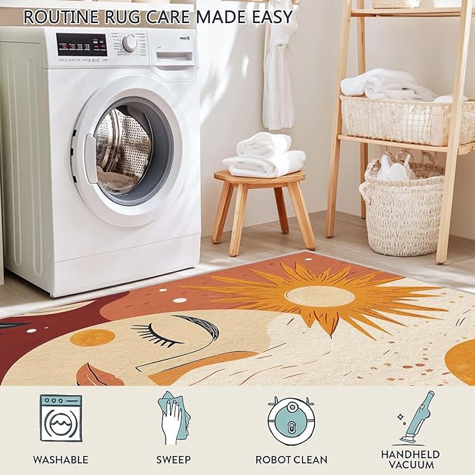 2x3 Sun and Moon Entryway Area Rug Beige Yellow Bathroom Rug Non Slip Machine Washable Low Pile Small Carpet Kitchen Bedroom Door Mat Entrance