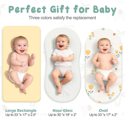 3 Pack Stretchy Bassinet Sheets - Universal Fit for Rectangle, Round, Oval, Hourglass Cradles & Moses Baskets - Soft Breathable Fitted Bassinet Sheets Set for Baby - Yellow & Flower